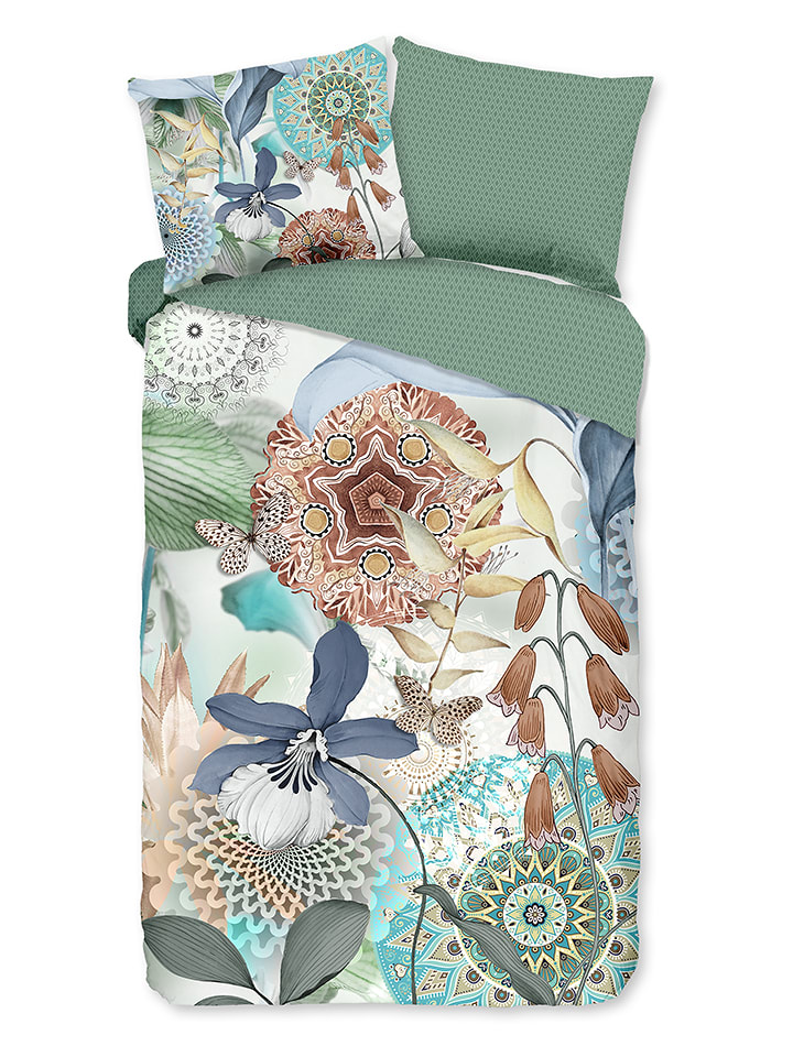 Hip Komplet pościeli satynowej "Zephir" w kolorze biało-zielono-niebieskim rozmiar: 155x220 cm