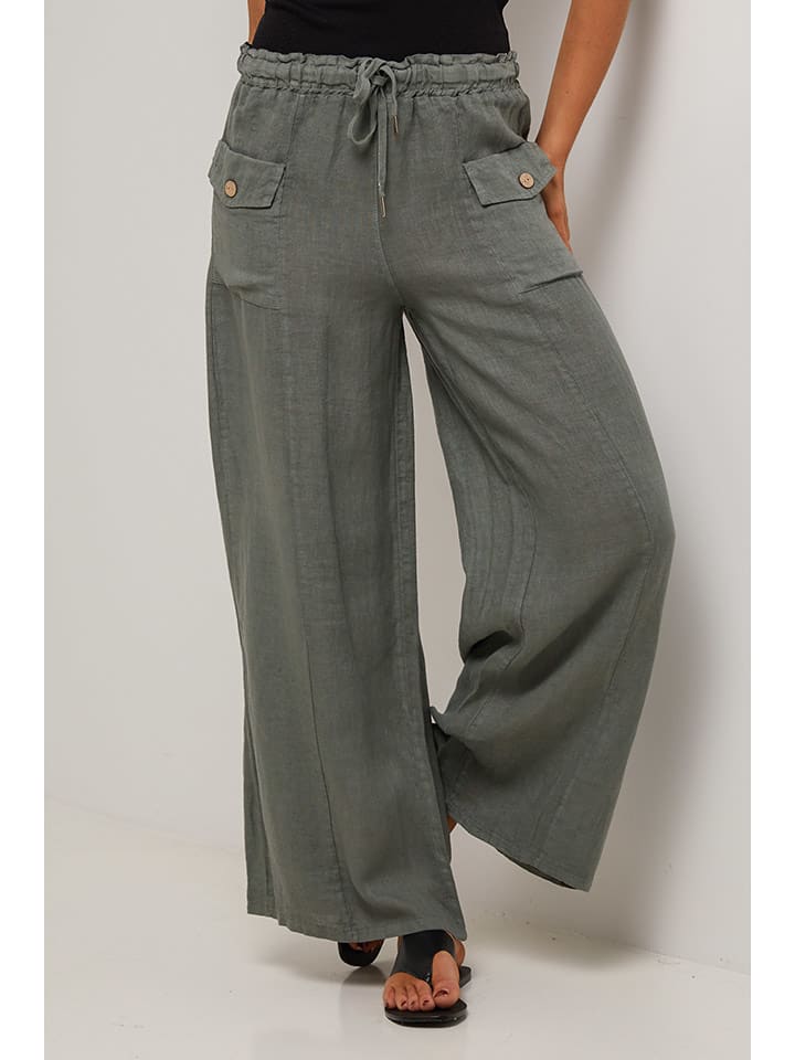 Le Monde du Lin Lniane spodnie w kolorze khaki rozmiar: 40/42