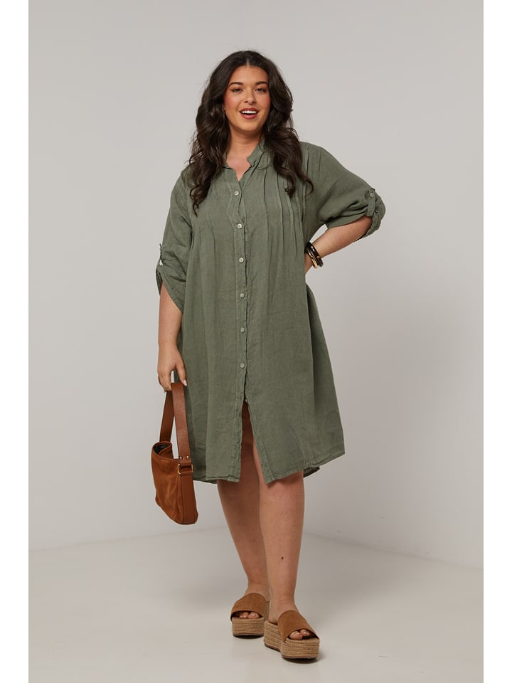Curvy Lady Lniana sukienka w kolorze khaki rozmiar: 48/50
