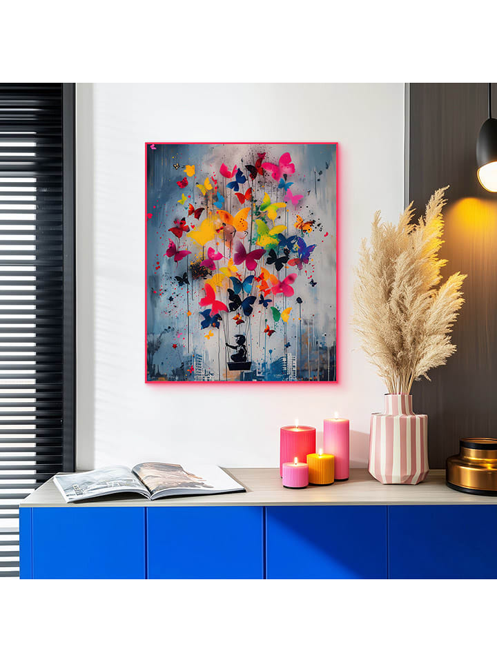 Orangewallz Druk artystyczny "Bright Butterflies" w ramce rozmiar: 40x50 cm