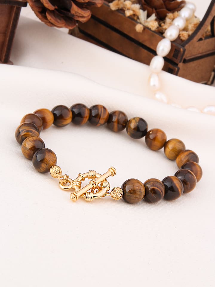 L'Atelier de Gaia Pozłacana bransoletka z tygrysim okiem rozmiar: onesize