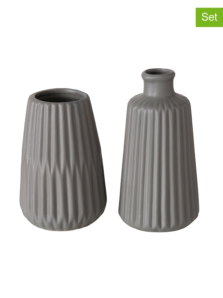 Boltze Wazony (2 szt.) "Esko" w kolorze szarym - wys. 18 cm rozmiar: onesize