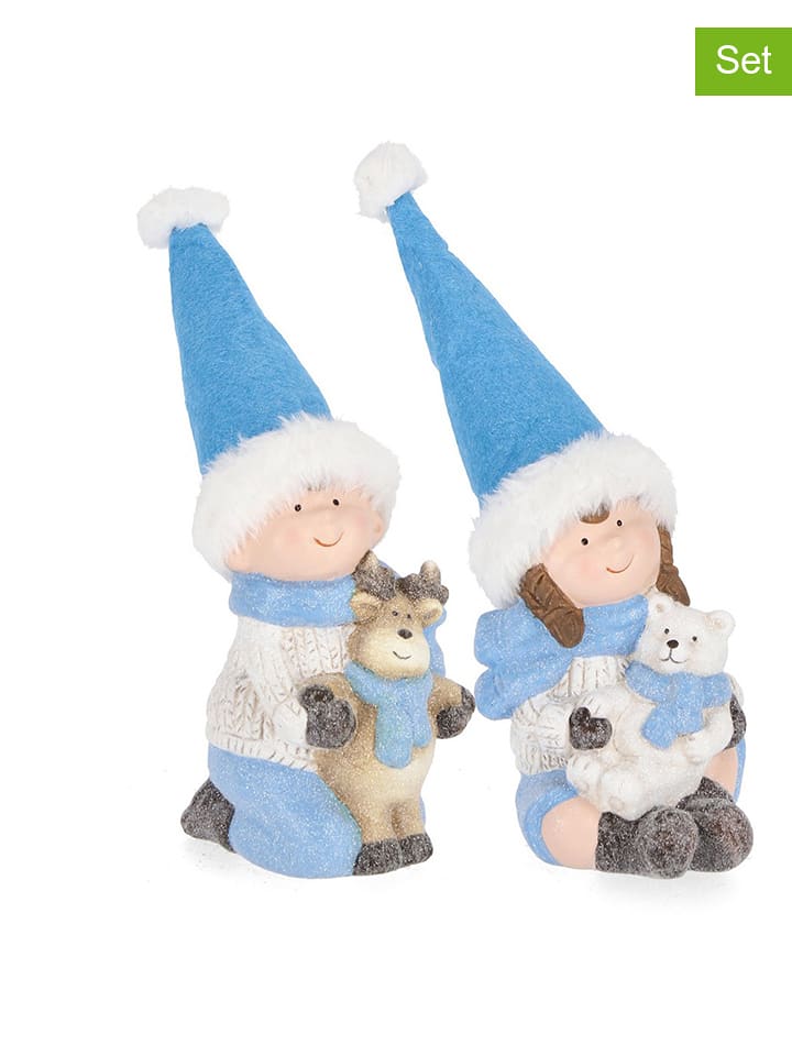 Bizzotto Figurki dekoracyjne (2 szt.) "Blanca" w kolorze błękitnym - wys. 22 cm rozmiar: onesize