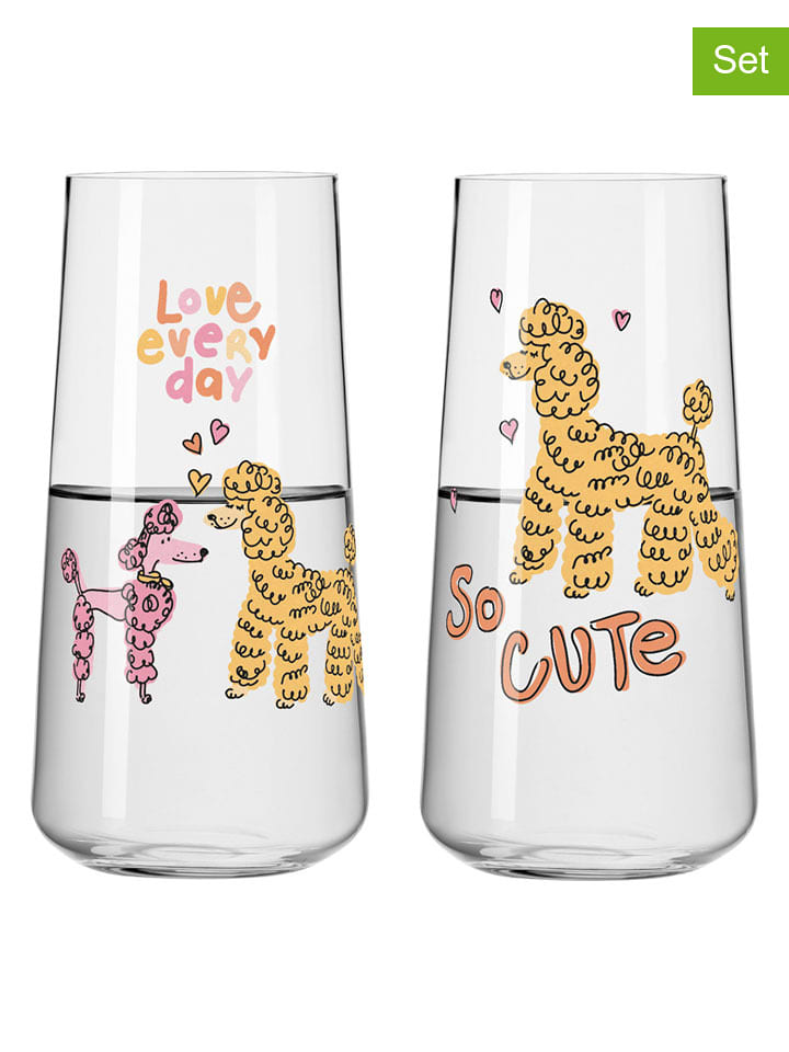 RITZENHOFF Szklanki (2 szt.) "Petfluencer" w kolorze jasnoróżowo-żółtym - 600 ml rozmiar: onesize