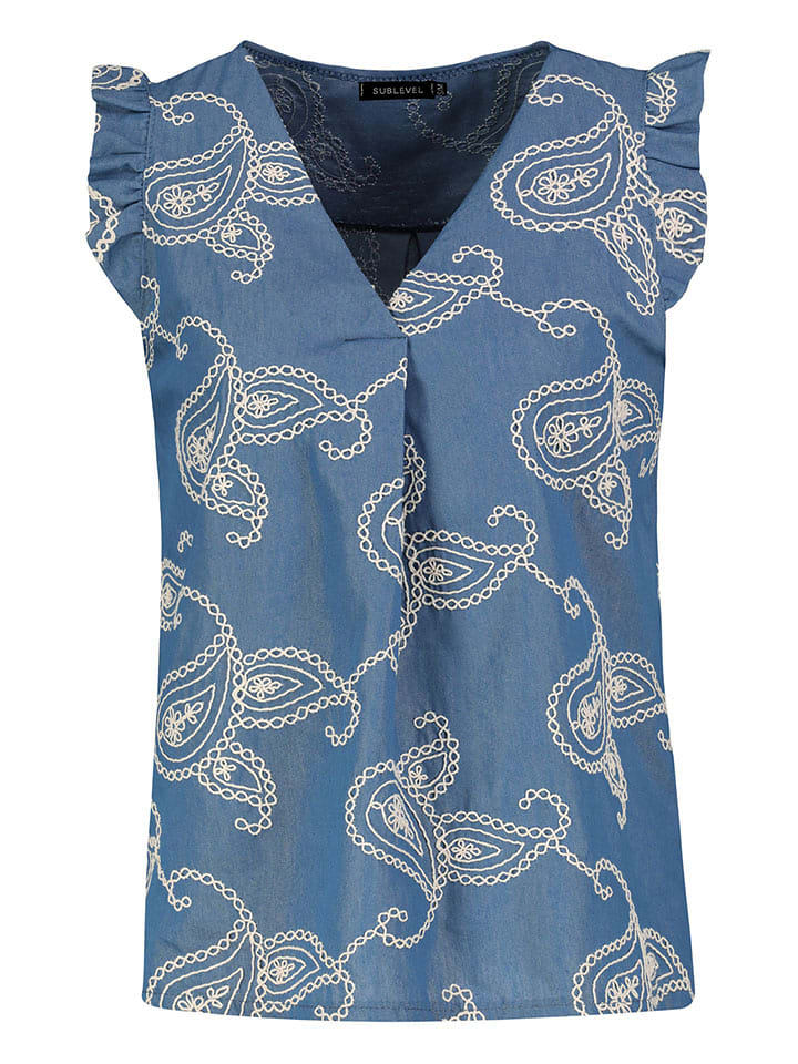 Sublevel Bluzka w kolorze niebiesko-kremowym rozmiar: M/L