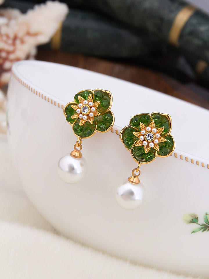 Pierres de Jade Pozłacane kolczyki-wkrętki z perłami i cyrkoniami rozmiar: onesize