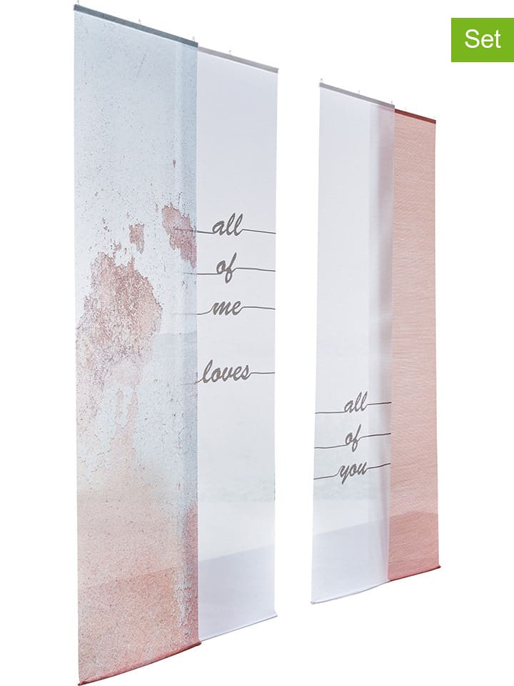 heine home Zasłony przesuwne (4 szt.) w kolorze biało-jasnoróżowym rozmiar: 145x57 cm