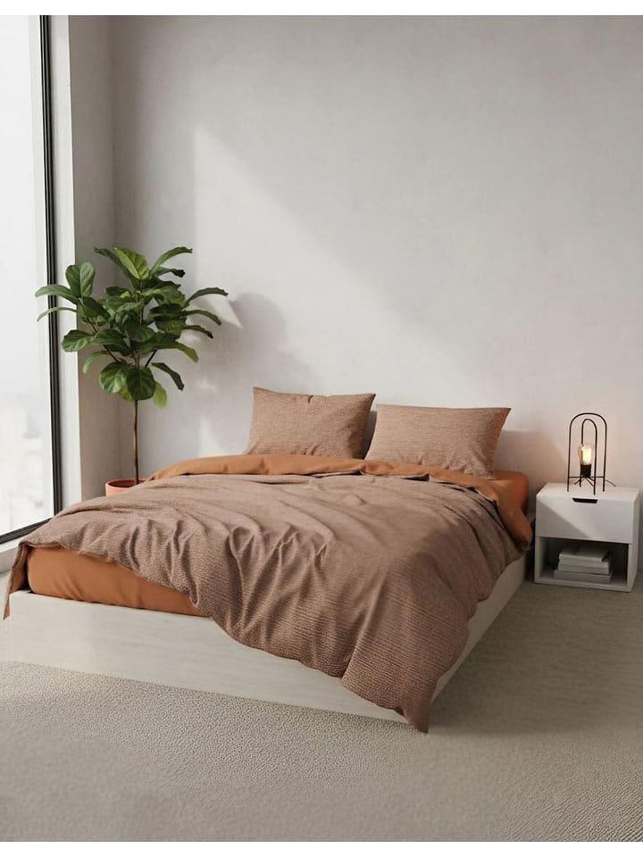 Mijolnir Komplet pościeli renforcé w kolorze jasnobrązowo-białym rozmiar: 135x200 cm