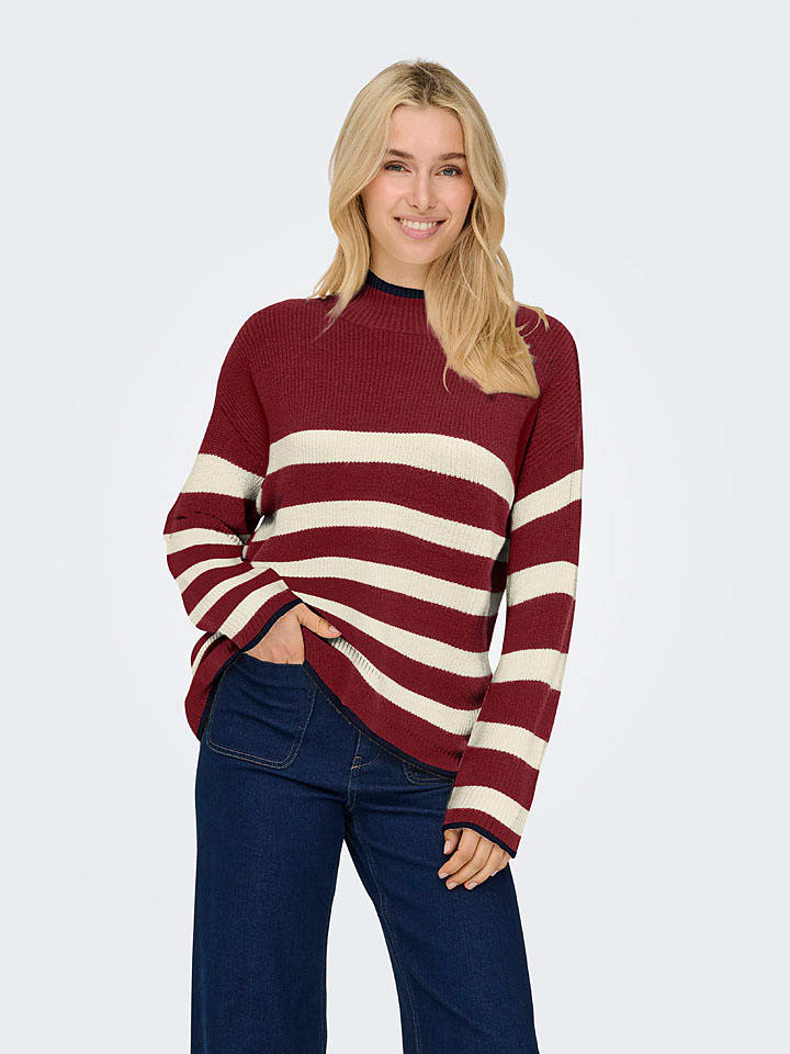 ONLY Sweter w kolorze czerwono-kremowym rozmiar: S