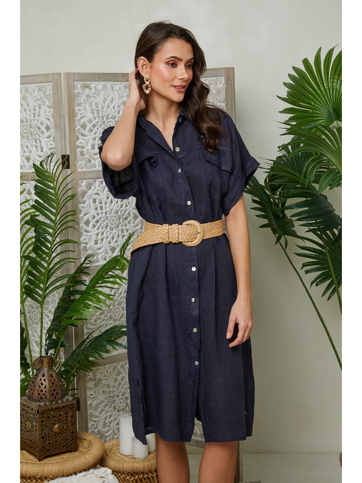 Lin Passion Lniana sukienka w kolorze granatowym rozmiar: 36/38