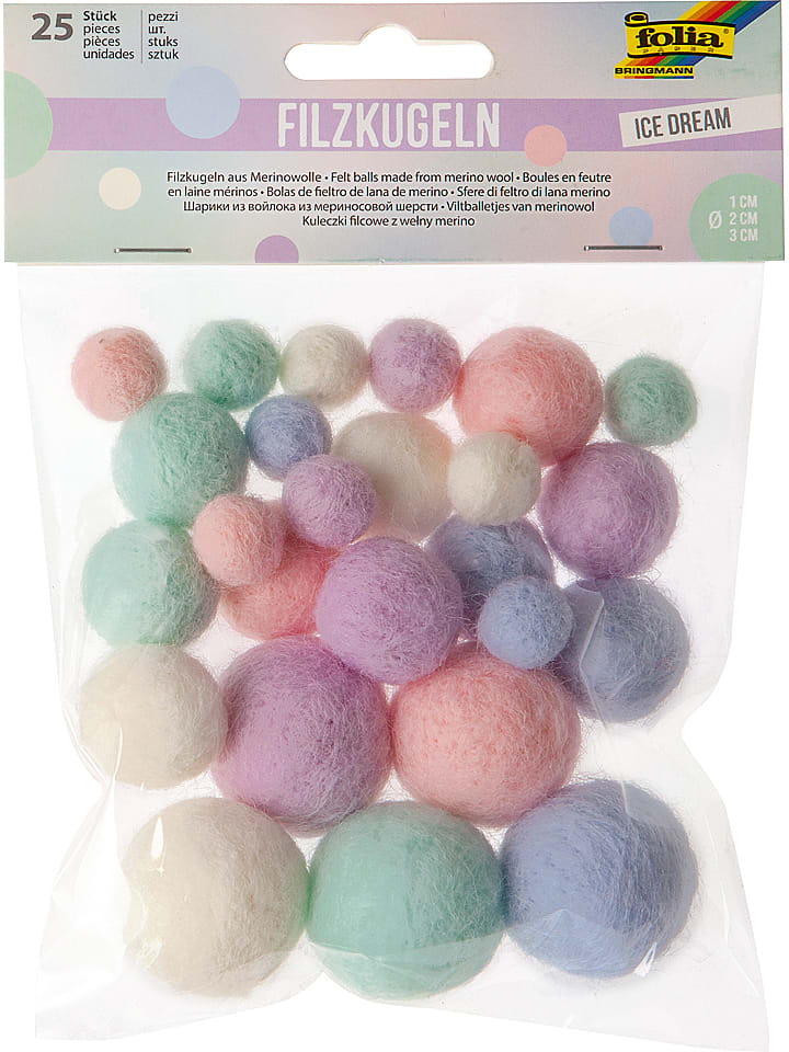 folia PAPER Kulki filcowe (25 szt.) "Ice Dream" w kolorze fioletowo-kremowo-zielonym rozmiar: onesize