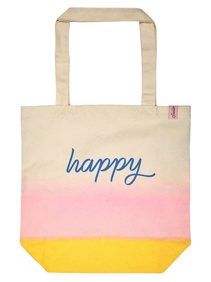 moses. Shopper bag "Happy" w kolorze beżowo-jasnoróżowo-żółtym rozmiar: onesize