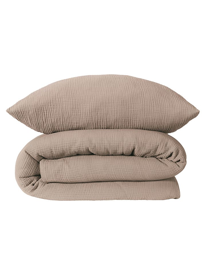 Schiesser Komplet pościeli muślinowej "Molly" w kolorze szarobrązowym rozmiar: 135x200 cm