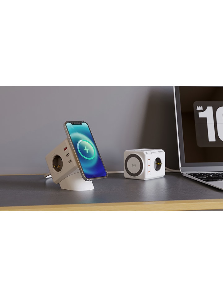 Designnest Stacja ładująca "PowerCube" w kolorze biało-szarym - 9 x 9 x 14 cm rozmiar: onesize