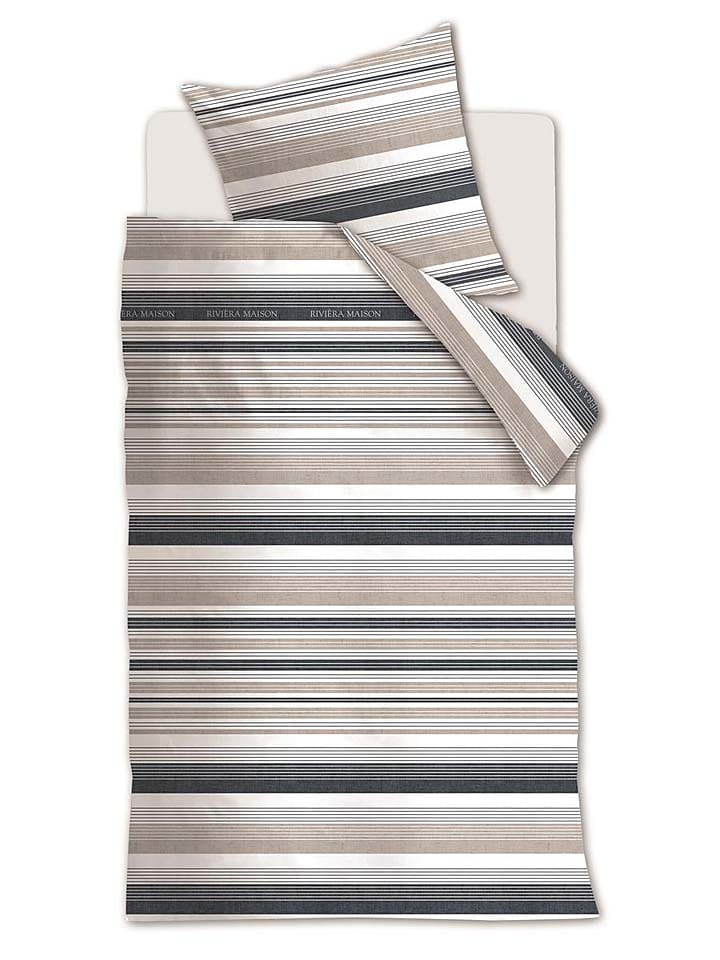 Rivièra Maison Komplet pościeli "Sturdy" w kolorze beżowo-granatowym rozmiar: 135x200 cm
