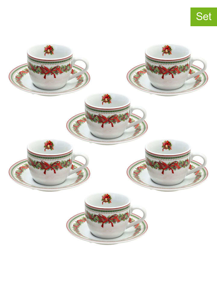 Tognana Filiżanki (6 szt.) "Madison" w kolorze biało-zielono-czerwonym - 80 ml rozmiar: onesize