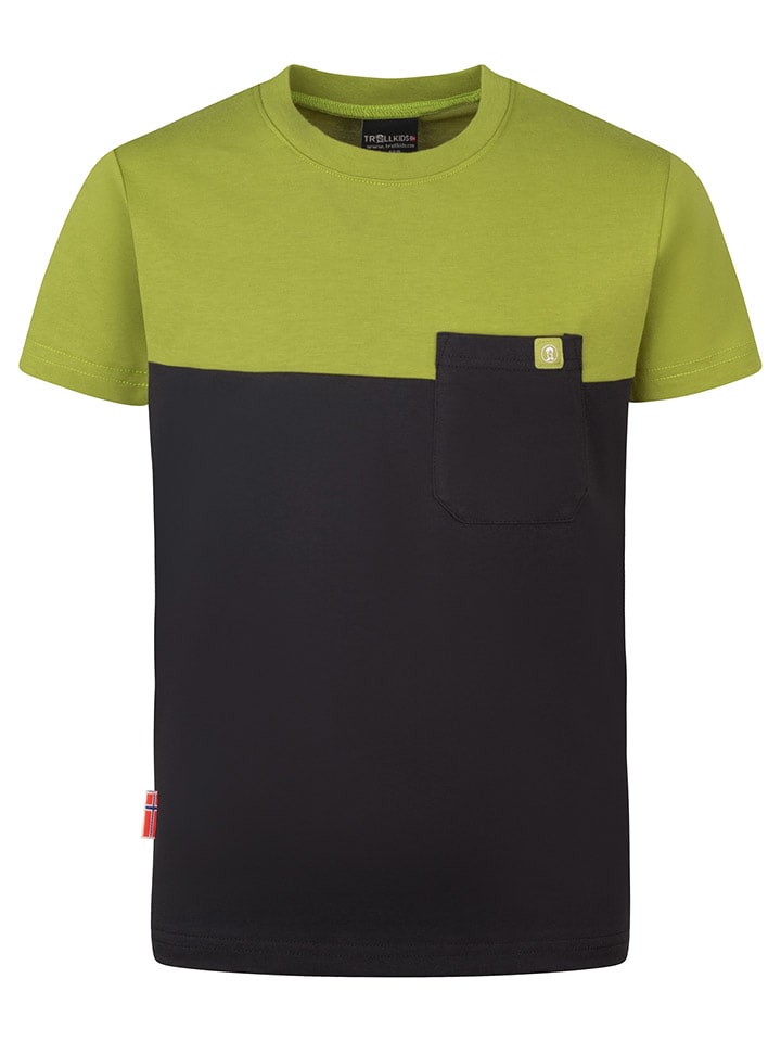Trollkids Koszulka funkcyjna "Bergen" w kolorze oliwkowo-czarnym rozmiar: 98