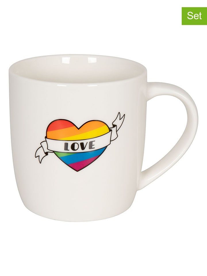 Könitz Kubki jumbo (2 szt.) "Love heart" w kolorze białym - 400 ml rozmiar: onesize