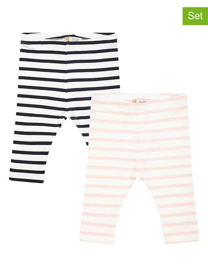 Steiff Legginsy (2 pary) w kolorze czarno-jasnoróżowo-białym rozmiar: 74