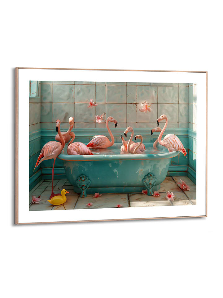 Orangewallz Druk artystyczny "Flamingo Bath Party" w ramce - 50 x 70 cm rozmiar: 40x50 cm