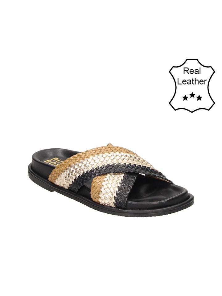 Bullboxer Skórzane kapcie w kolorze beżowo-czarnym rozmiar: 41