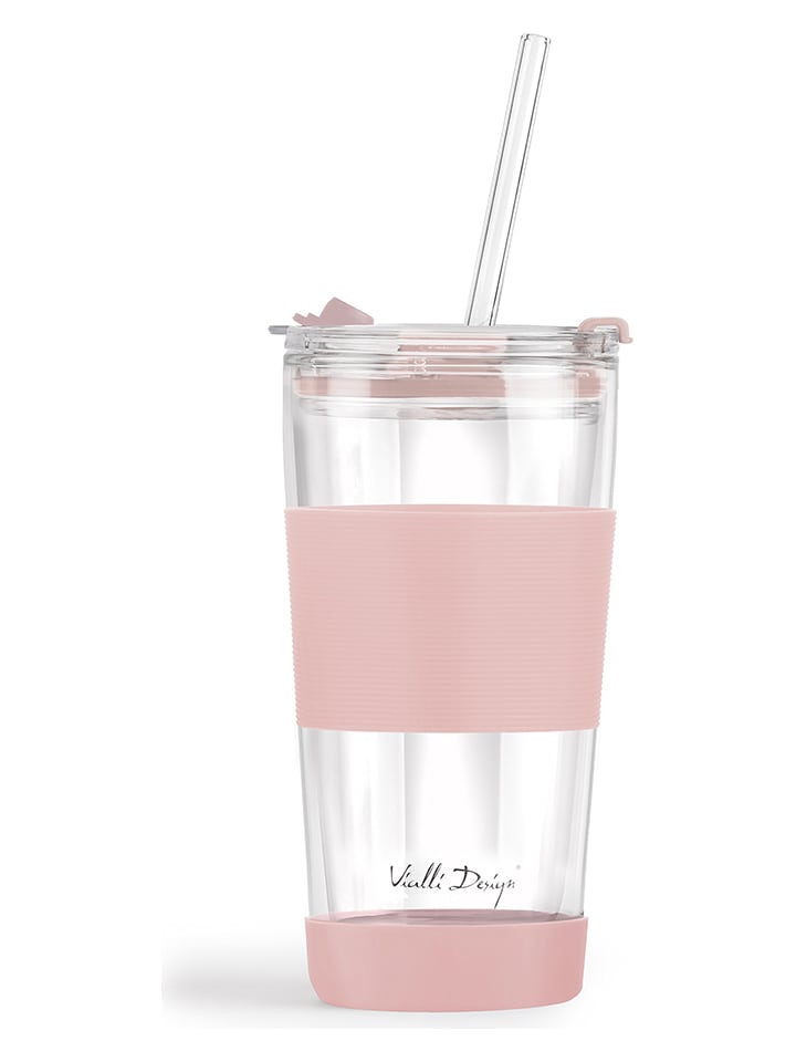 Vialli Design Szklanka termiczna w kolorze jasnoróżowym ze słomką - 600 ml rozmiar: onesize