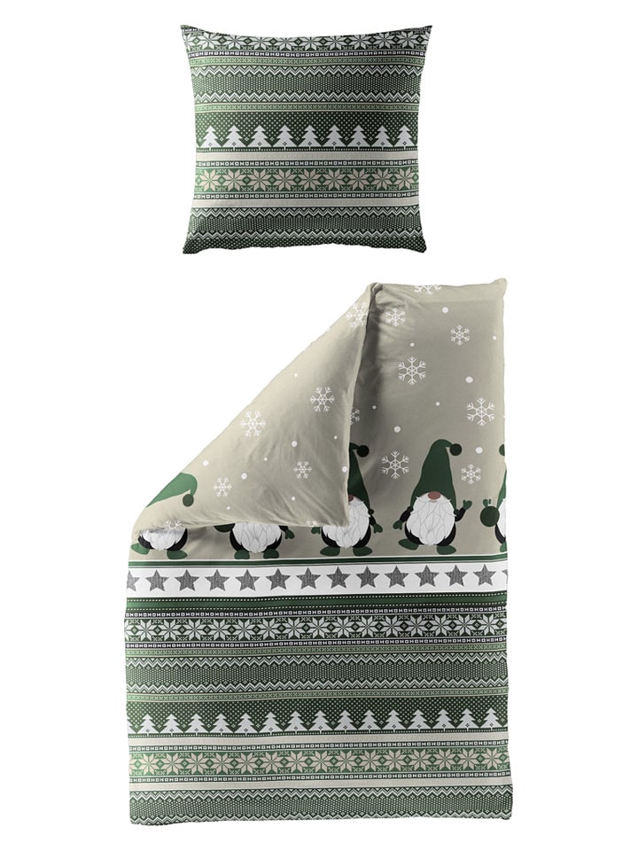 Bierbaum Komplet pościeli satynowej w kolorze zielono-białym rozmiar: 135x200 cm
