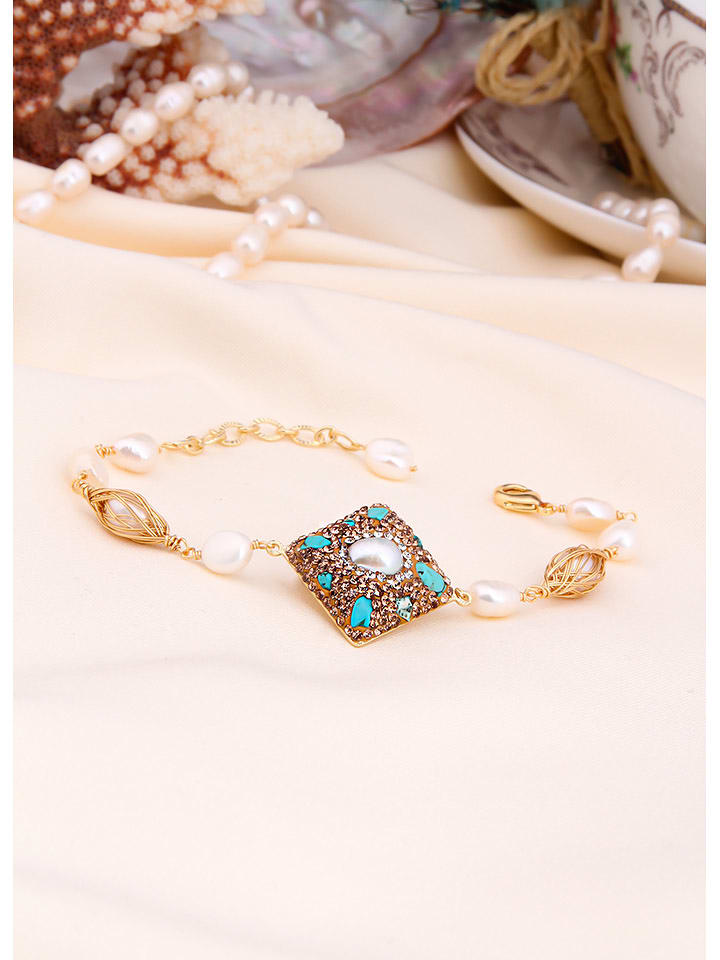 L'Atelier de Gaia Pozłacana bransoletka z perłami i turkusami rozmiar: onesize