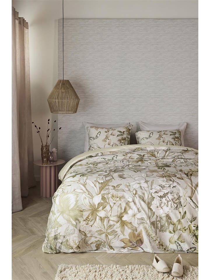 Beddinghouse Komplet pościeli satynowej "Bronte" w kolorze kremowo-zielonym rozmiar: 260x200/220 cm