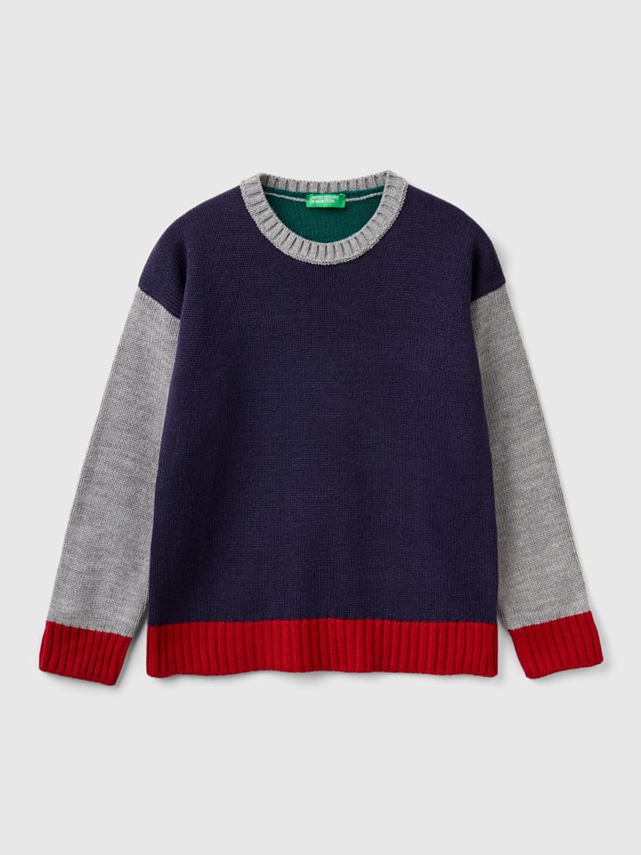 Benetton Sweter w kolorze szaro-zielono-granatowym rozmiar: 122