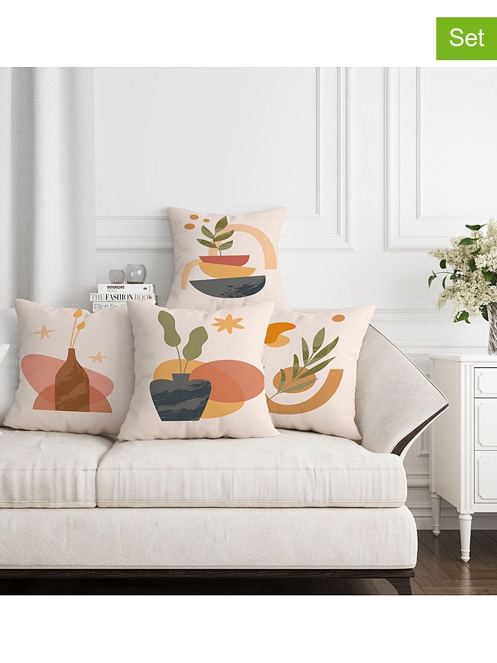 ABERTO DESIGN Poszewki (4 szt.) w kolorze biało-pomarańczowym na poduszkę rozmiar: 43x43 cm