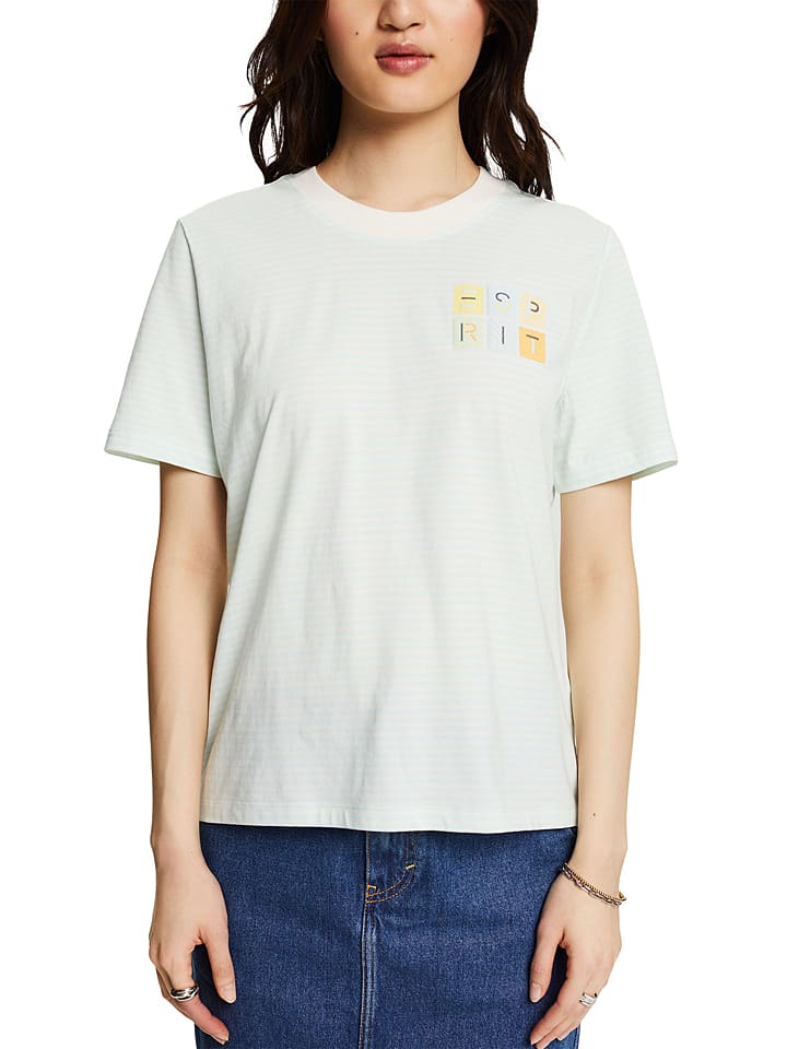 ESPRIT Koszulka w kolorze turkusowo-białym rozmiar: S