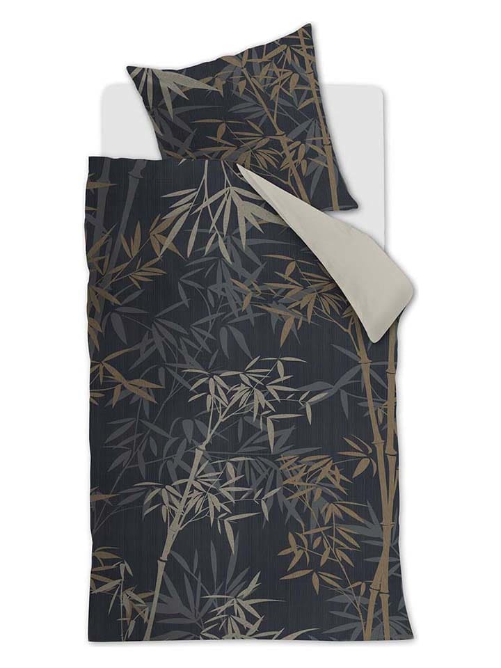 Ambiante Komplet pościeli satynowej "Kay" w kolorze granatowo-beżowym rozmiar: 155x220 cm