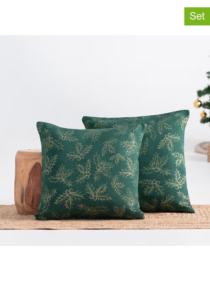 GAMUSI Poszewki (2 szt.) "Holly" w kolorze złoto-zielonym na poduszkę rozmiar: 45x45 cm