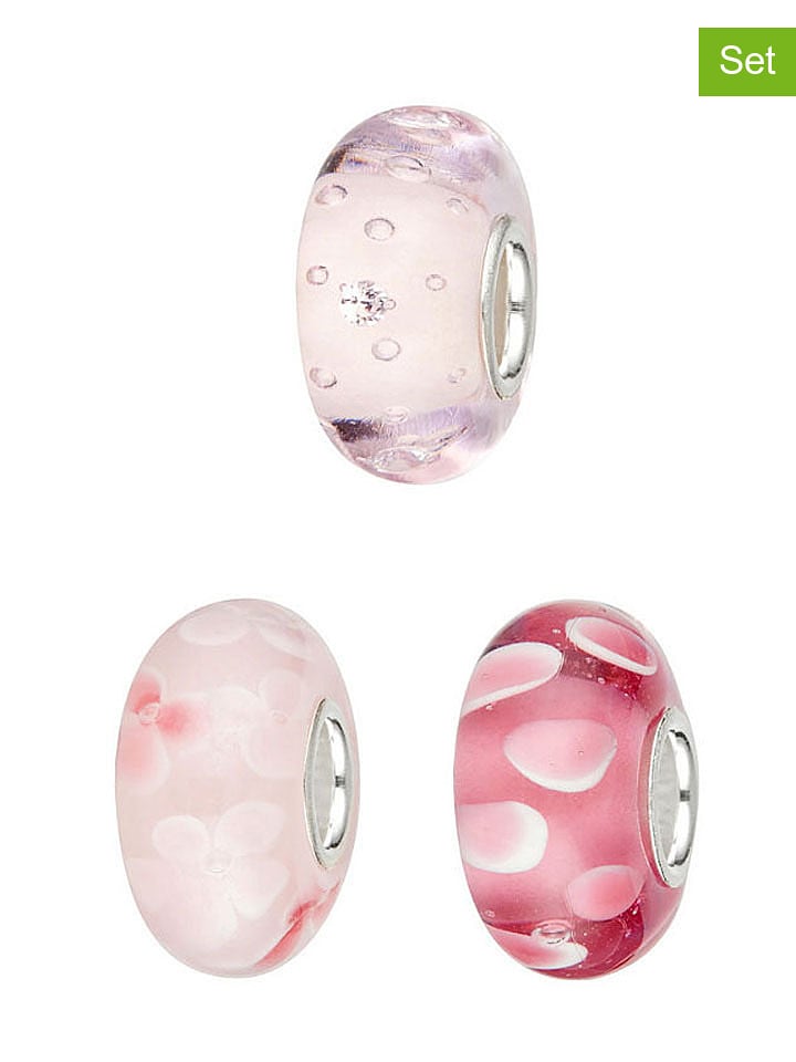 CHARM'S Srebrne charmsy (3 szt.) ze szkłem Murano rozmiar: onesize