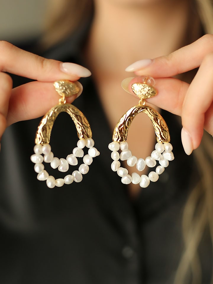 Pierres de Jade Pozłacane kolczyki-wkrętki z perłami rozmiar: onesize