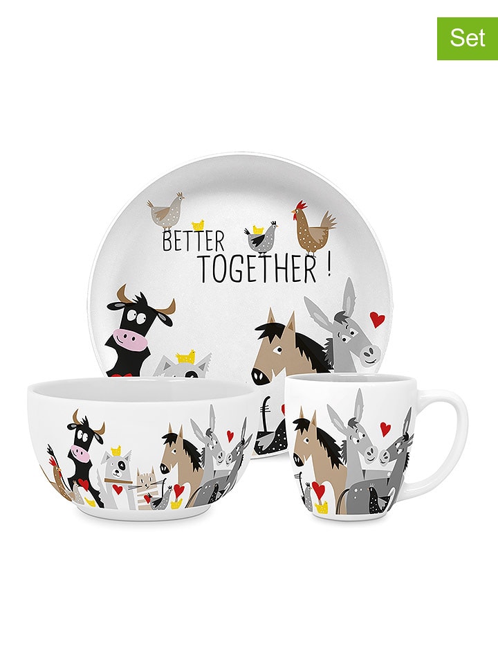 ppd 3-częściowy zestaw naczyń "Animal Friends" w kolorze białym rozmiar: onesize