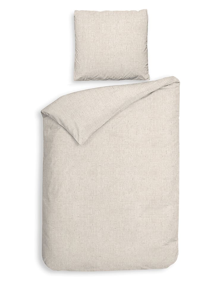 Heckett Lane Komplet pościeli flanelowej "Franela" w kolorze beżowym rozmiar: 140x220 cm