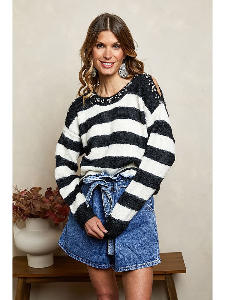 Joséfine Sweter "Polka" w kolorze czarno-białym rozmiar: S