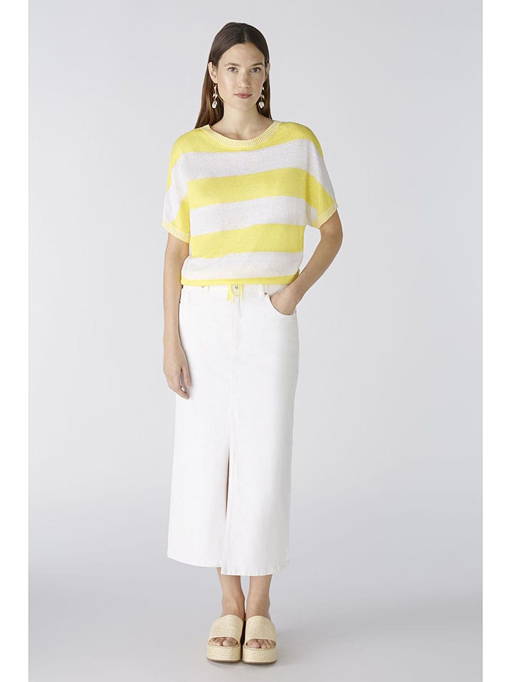 Oui Lniany sweter w kolorze biało-żółtym rozmiar: 40