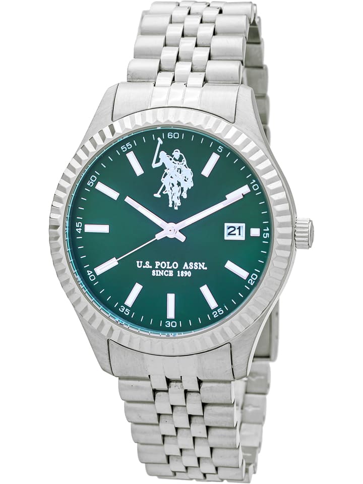 U.S. Polo Assn. Zegarek kwarcowy w kolorze srebrno-zielonym rozmiar: onesize