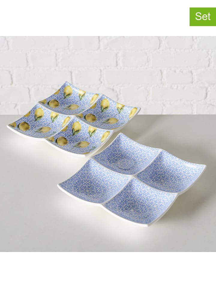 Boltze Miski (2 szt.) w kolorze biało-niebiesko-żółtym do serwowania - 17 x 17 cm rozmiar: onesize