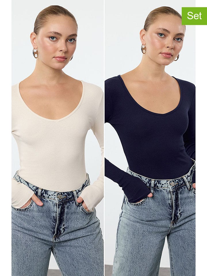 trendyol Koszulki (2 szt.) w kolorze kremowym i granatowym rozmiar: XL