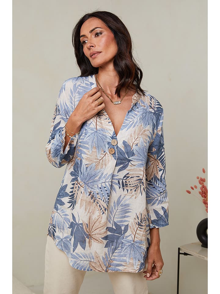 Le Monde du Lin Lniana tunika w kolorze kremowo-błękitnym rozmiar: 36/38