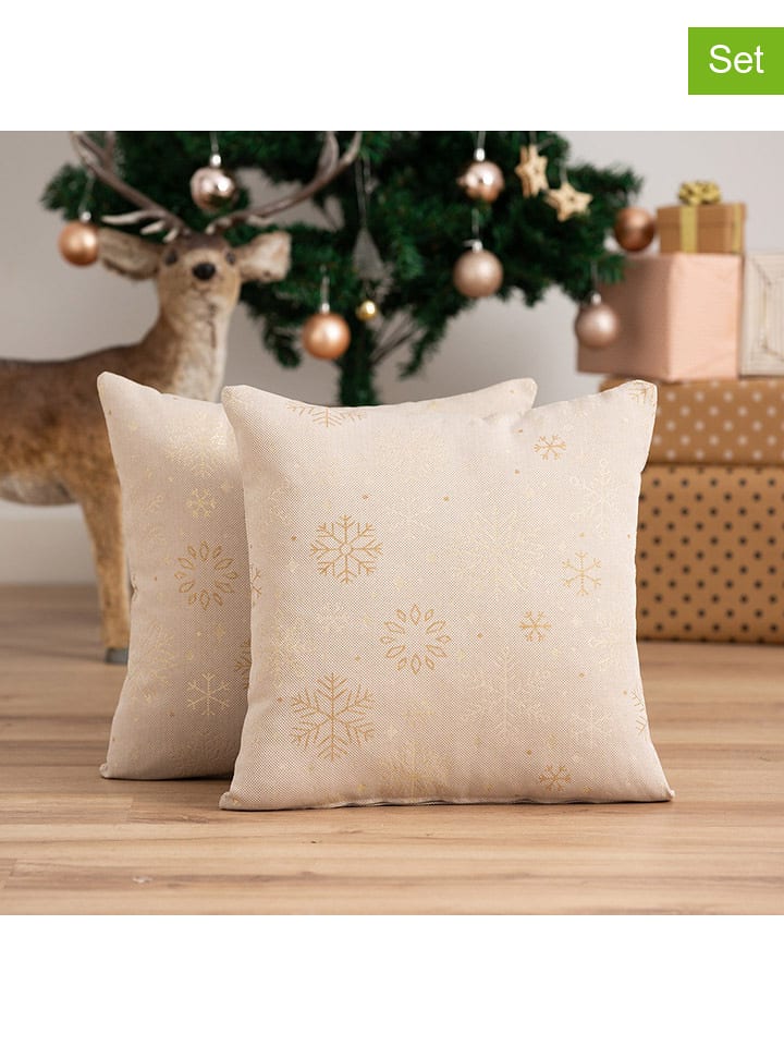 GAMUSI Poszewki (2 szt.) "Sparkle" w kolorze złoto-beżowym na poduszkę rozmiar: 45x45 cm