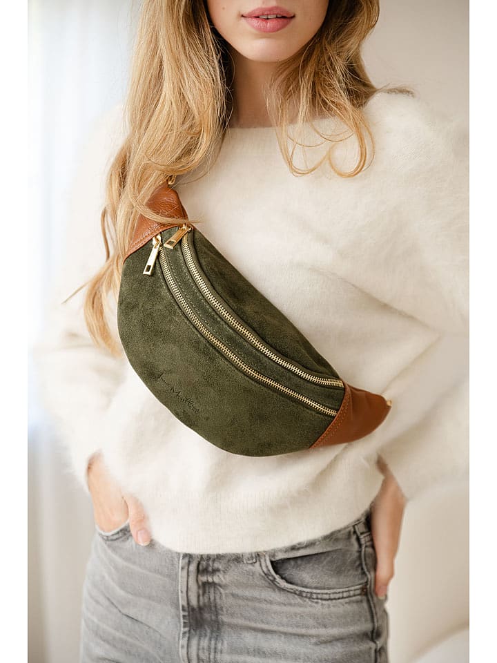 Anna Morellini Skórzana saszetka "Carola" w kolorze oliwkowo-jasnobrązowym - 32 x 16 x 9,5 cm rozmiar: onesize