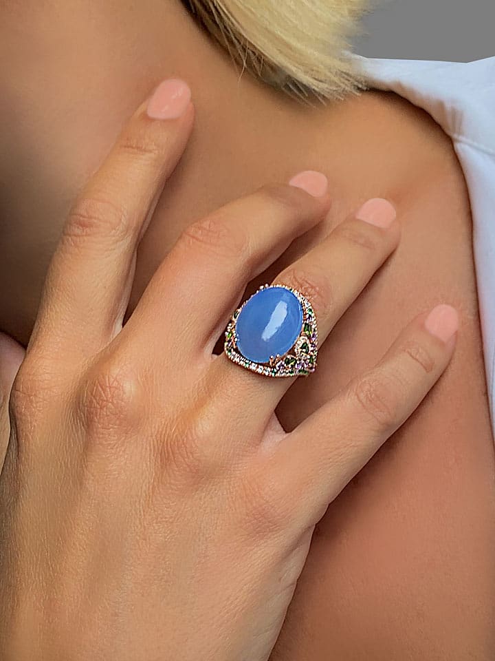 Les Petites Précieuses Srebrny pierścionek z kamieniami szlachetnymi rozmiar: 50