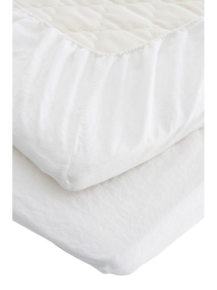 Ellos Home Lniane prześcieradło "Candice" w kolorze białym na gumce rozmiar: 160 cm