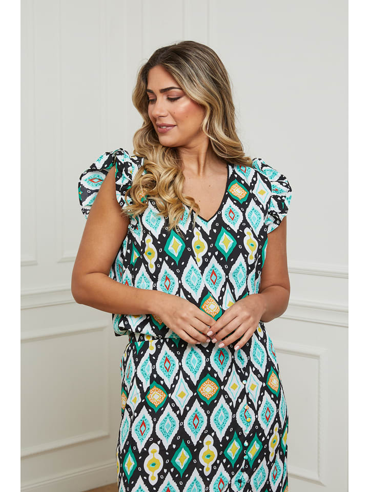 Plus Size Company Bluzka "Gordy" w kolorze czarno-turkusowym rozmiar: 42