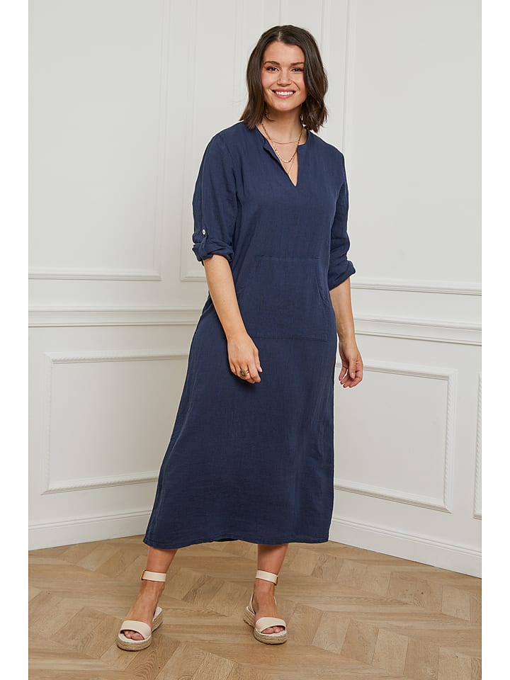 Curvy Lady Lniana sukienka w kolorze granatowym rozmiar: 44/46